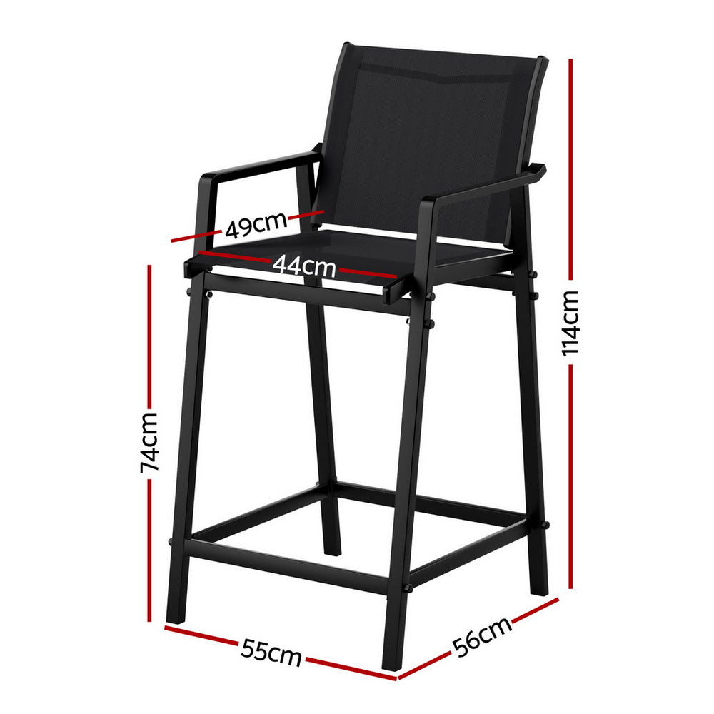 Outdoor Bar Stools Steel Dining Chairs Patio Furniture Garden Black (Set of 2)