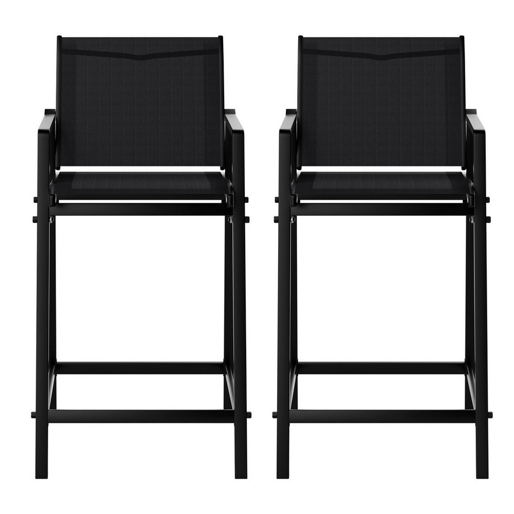 Outdoor Bar Stools Steel Dining Chairs Patio Furniture Garden Black (Set of 2)