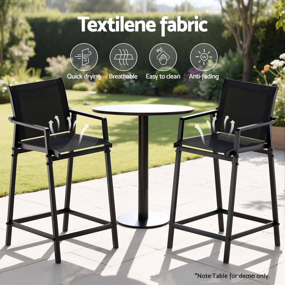 Outdoor Bar Stools Steel Dining Chairs Patio Furniture Garden Black (Set of 2)