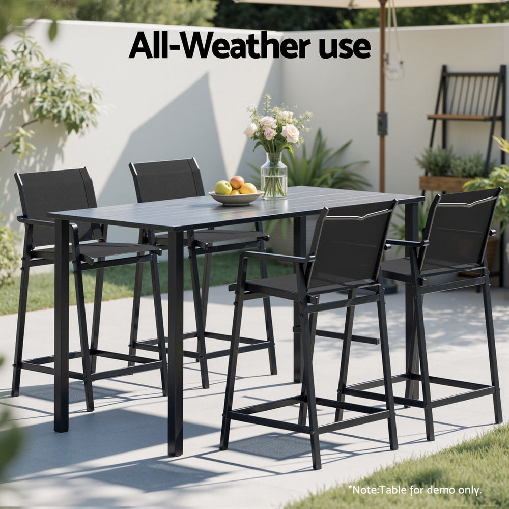Outdoor Bar Stools Steel Dining Chairs Patio Furniture Garden Black (Set of 2)