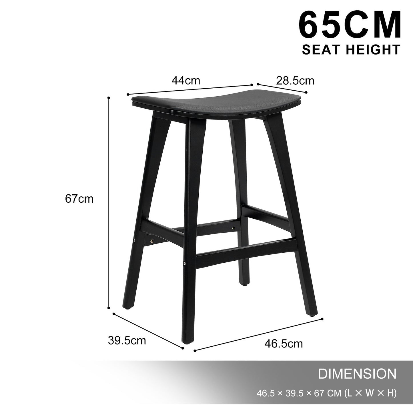 Black stool with measurements on a white background