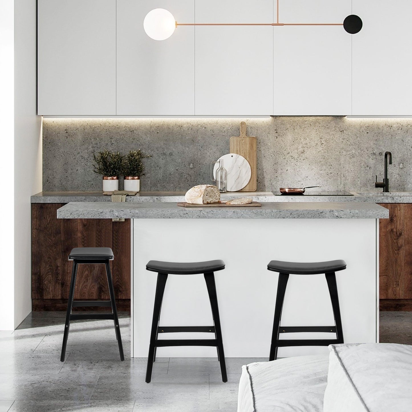 Modern kitchen with a island and stools