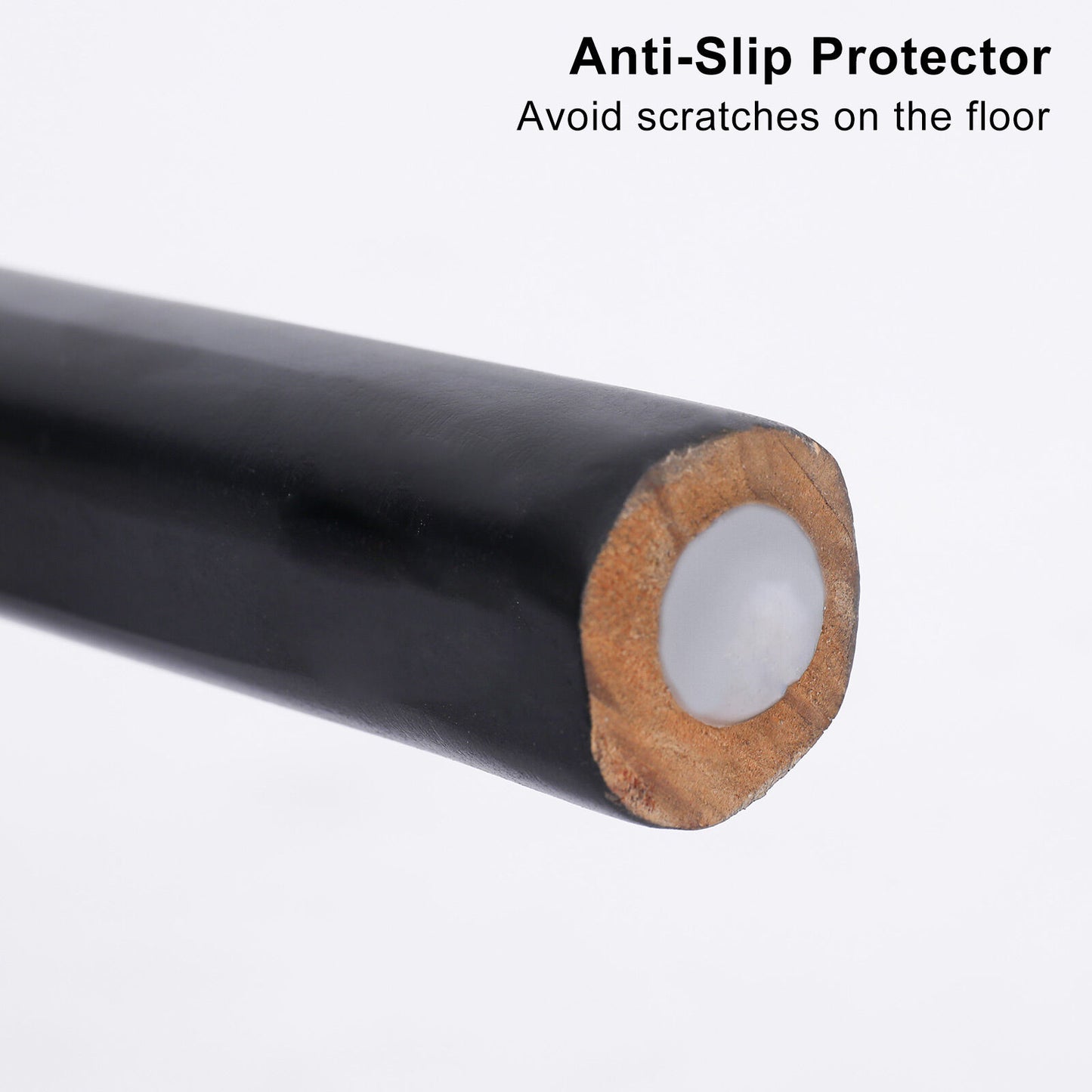 Anti-slip protector with black outer layer and wooden inner core on a white background