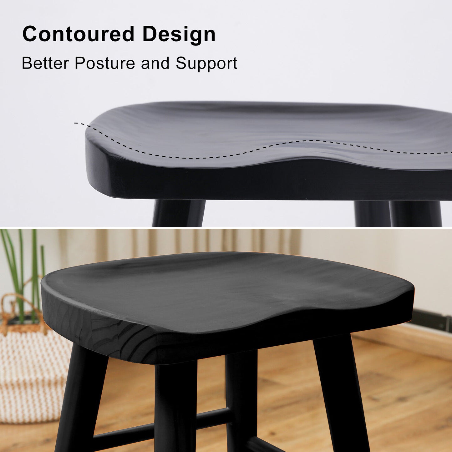 Gray and black bar stools with contoured designs on a white background