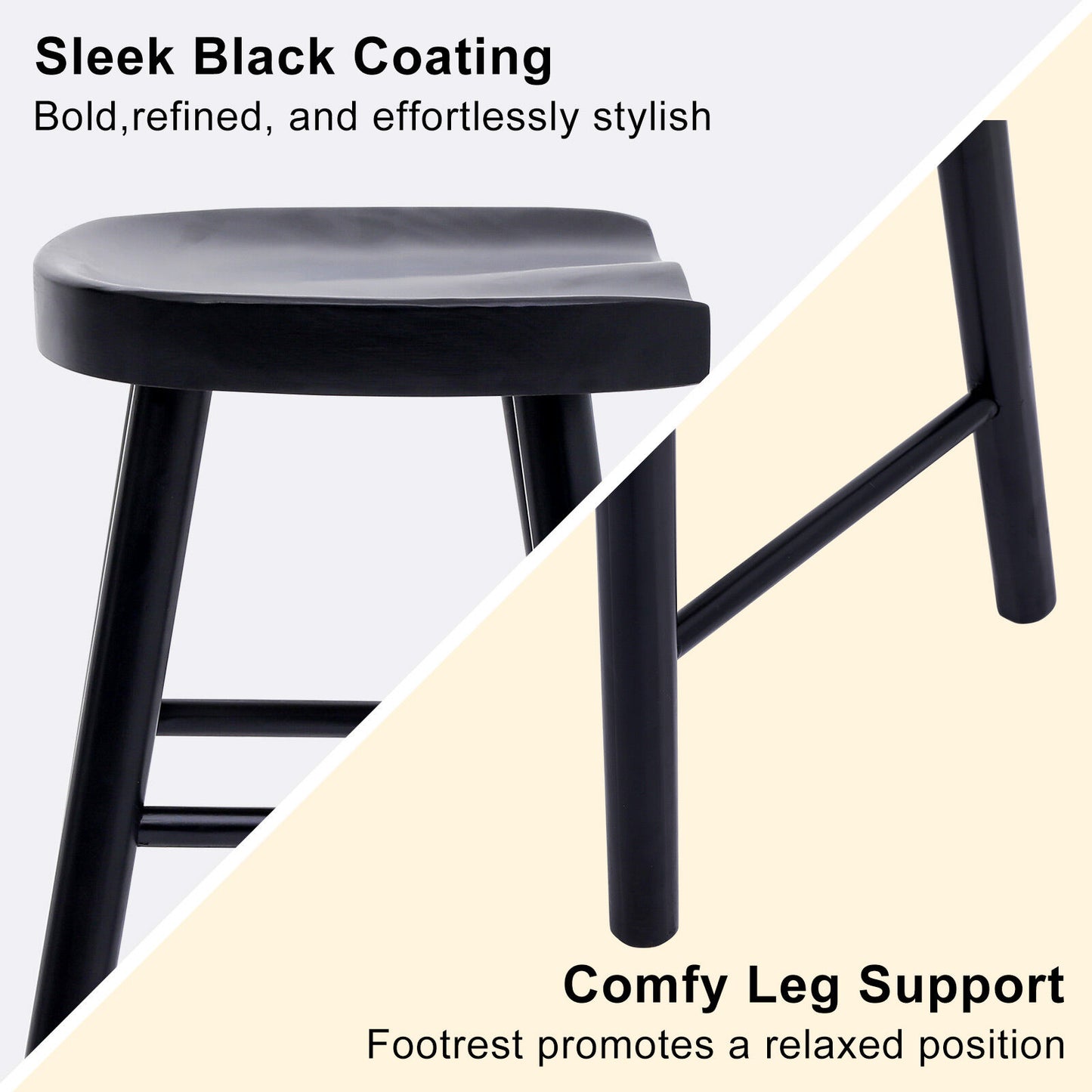 Black stool with sleek design and footrest on a light background