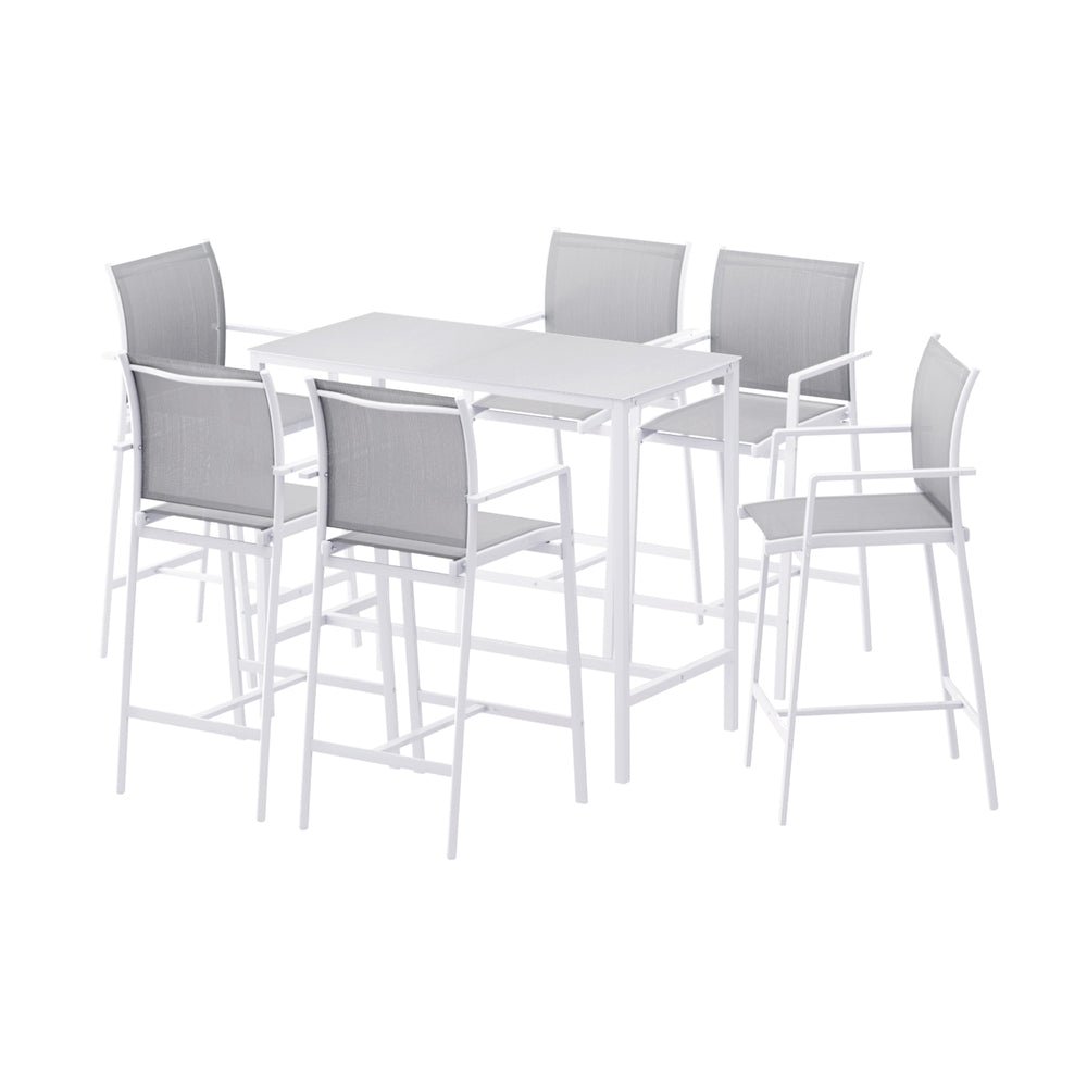 Aluminium Outdoor Dining Bar Table Patio Bistro Set White (7 Piece) - Barstool Express