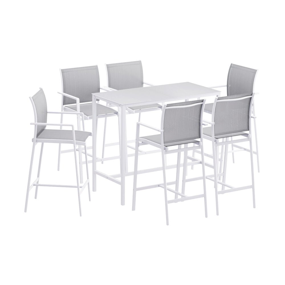 Aluminium Outdoor Dining Bar Table Patio Bistro Set White (7 Piece) - Barstool Express