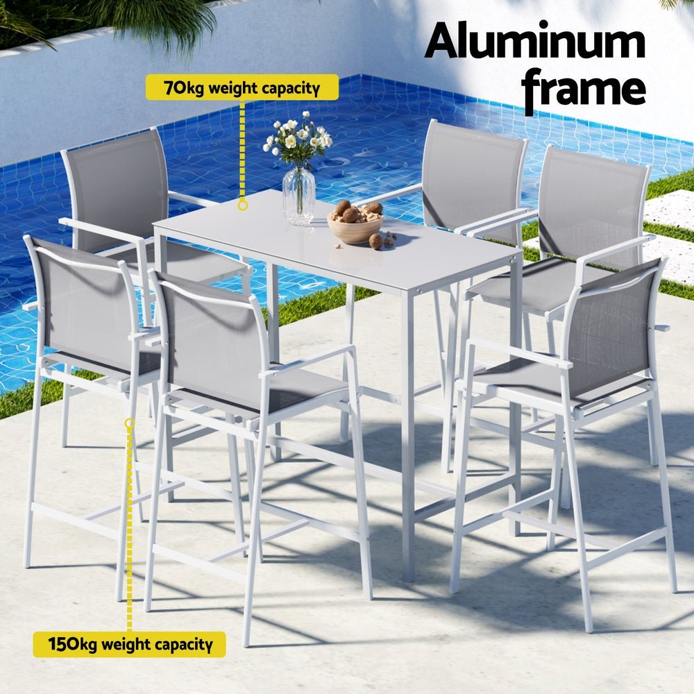 Aluminium Outdoor Dining Bar Table Patio Bistro Set White (7 Piece) - Barstool Express