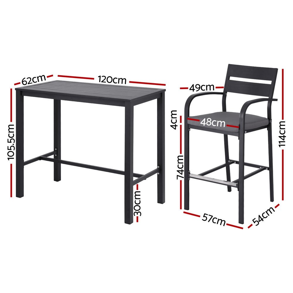 Aluminium Outdoor Dining Bistro Bar Set Black (5 Piece) - Barstool Express