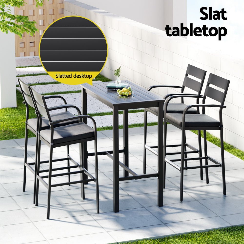 Aluminium Outdoor Dining Bistro Bar Set Black (5 Piece) - Barstool Express