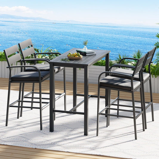 Aluminium Outdoor Dining Bistro Bar Set Black (5 Piece) - Barstool Express