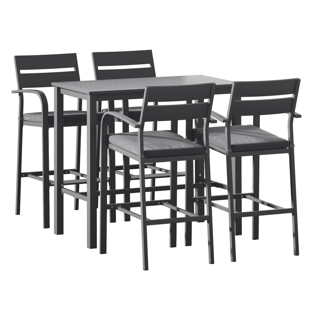 Aluminium Outdoor Dining Bistro Bar Set Black (5 Piece) - Barstool Express