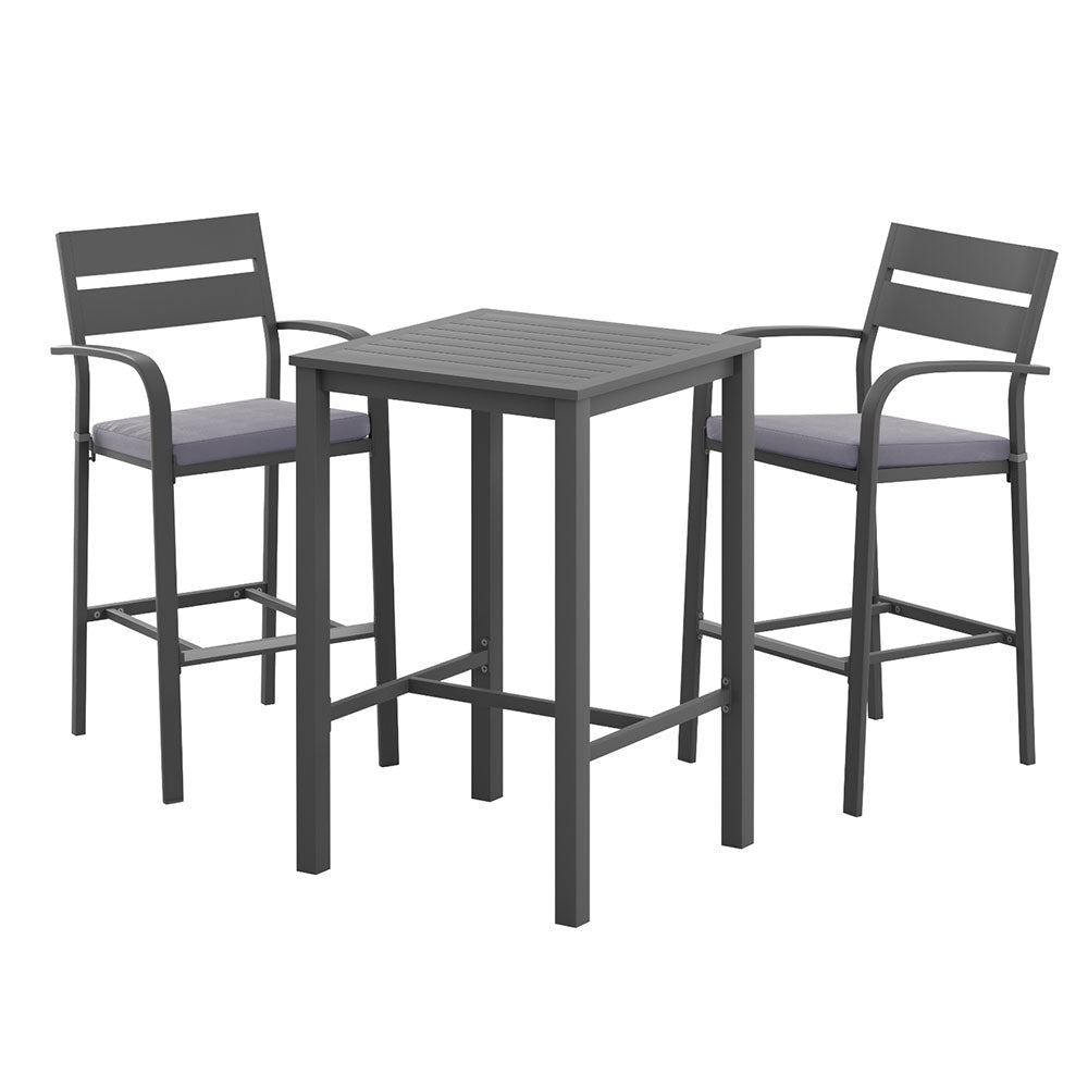 Aluminium Outdoor Dining Bistro Bar Set Black & Grey (3 Piece) - Barstool Express