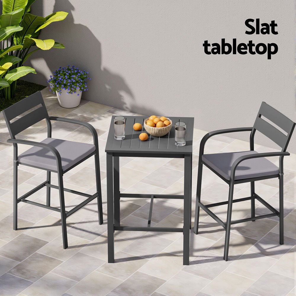 Aluminium Outdoor Dining Bistro Bar Set Black & Grey (3 Piece) - Barstool Express
