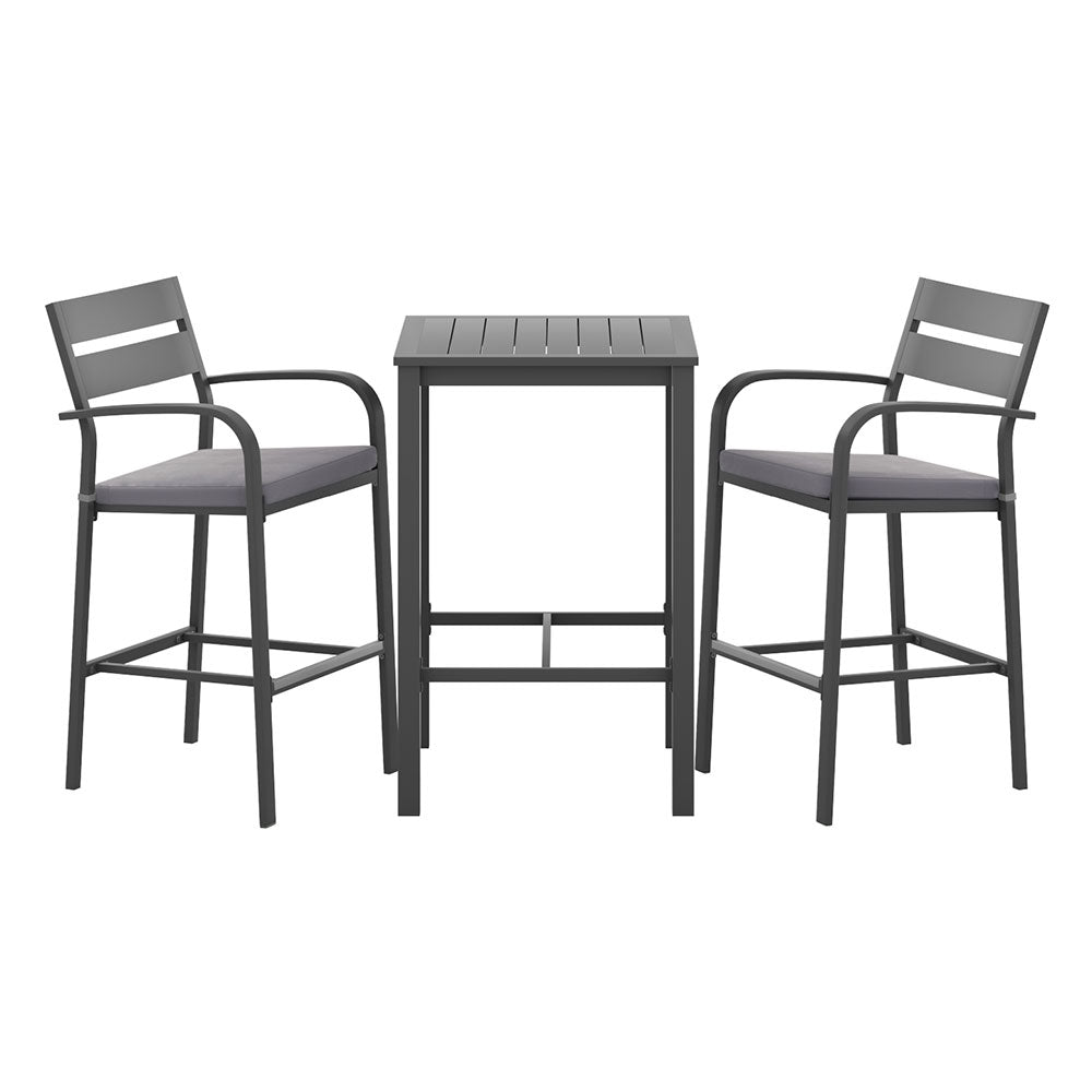 Aluminium Outdoor Dining Bistro Bar Set Black & Grey (3 Piece) - Barstool Express