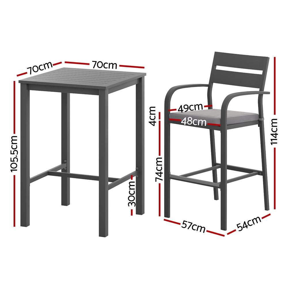 Aluminium Outdoor Dining Bistro Bar Set Black & Grey (3 Piece) - Barstool Express