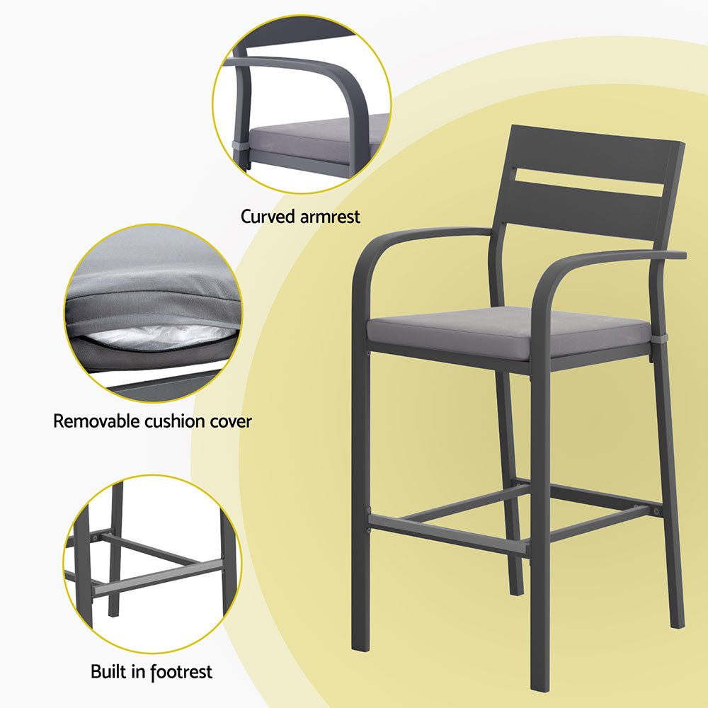 Aluminium Outdoor Dining Bistro Bar Set Black & Grey (3 Piece) - Barstool Express