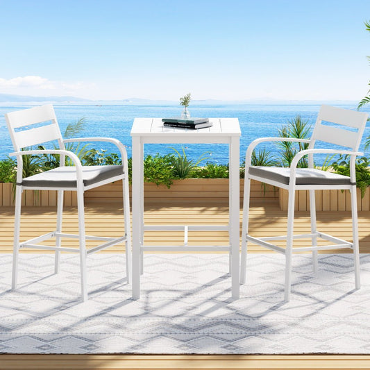 Aluminium Outdoor Dining Bistro Bar Set White & Grey (3 Piece) - Barstool Express