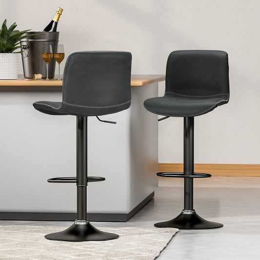 Amy Vintage Leather Adjustable Bar Stool Black (Set of 2) - Barstool Express
