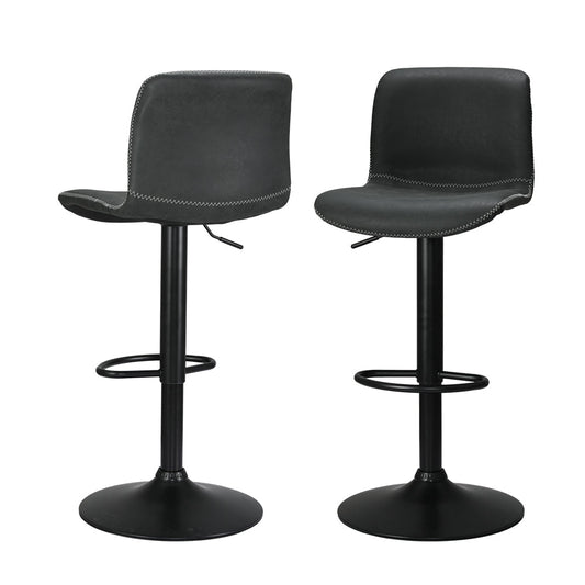 Amy Vintage Leather Adjustable Bar Stool Black (Set of 2) - Barstool Express