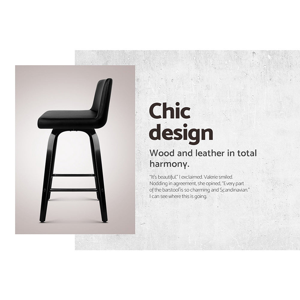 Axel Leather Padded Swivel Bar Stools 66cm Black (Set of 2) - Barstool Express