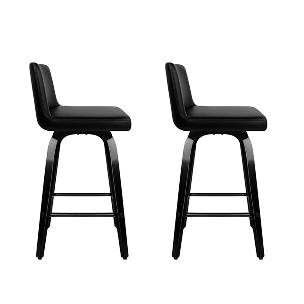 Axel Leather Padded Swivel Bar Stools 66cm Black (Set of 2) - Barstool Express