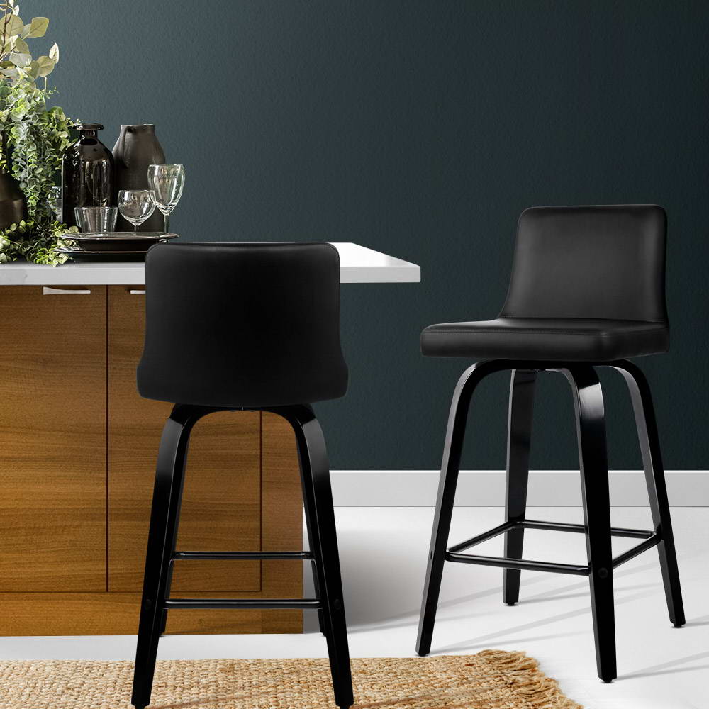 Axel Leather Padded Swivel Bar Stools 66cm Black (Set of 2) - Barstool Express