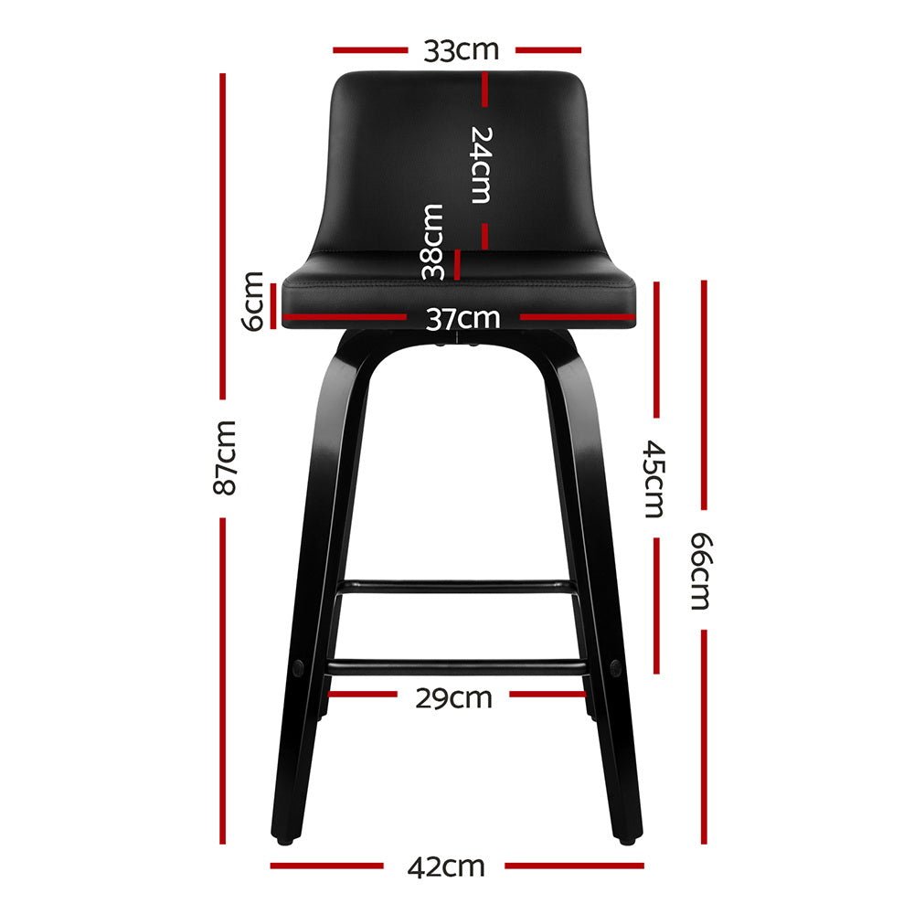 Axel Leather Padded Swivel Bar Stools 66cm Black (Set of 2) - Barstool Express
