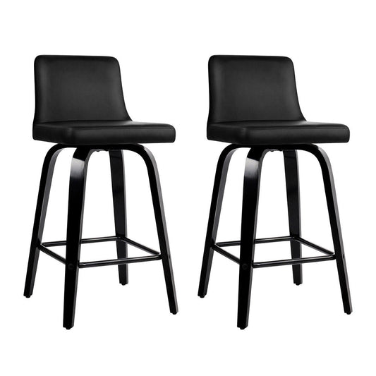 Axel Leather Padded Swivel Bar Stools 66cm Black (Set of 2) - Barstool Express