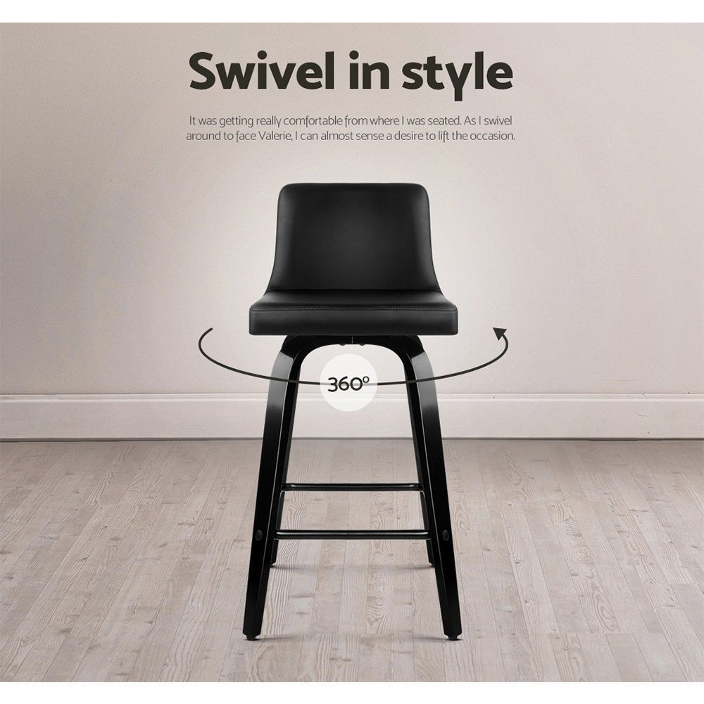 Axel Leather Padded Swivel Bar Stools 66cm Black (Set of 4) - Barstool Express