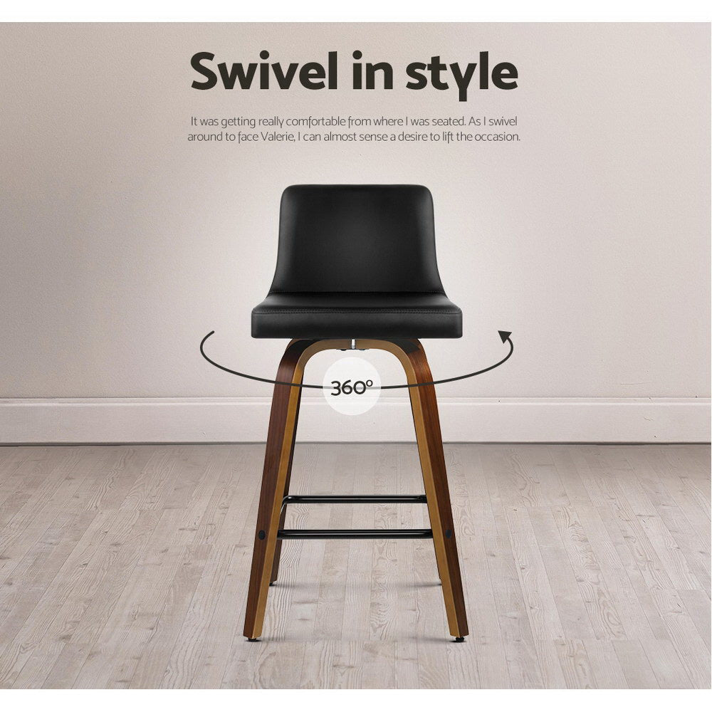Axel Leather Padded Swivel Bar Stools 66cm Walnut & Black (Set of 2) - Barstool Express