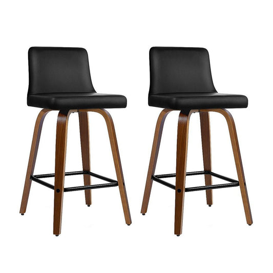 Axel Leather Padded Swivel Bar Stools 66cm Walnut & Black (Set of 2) - Barstool Express