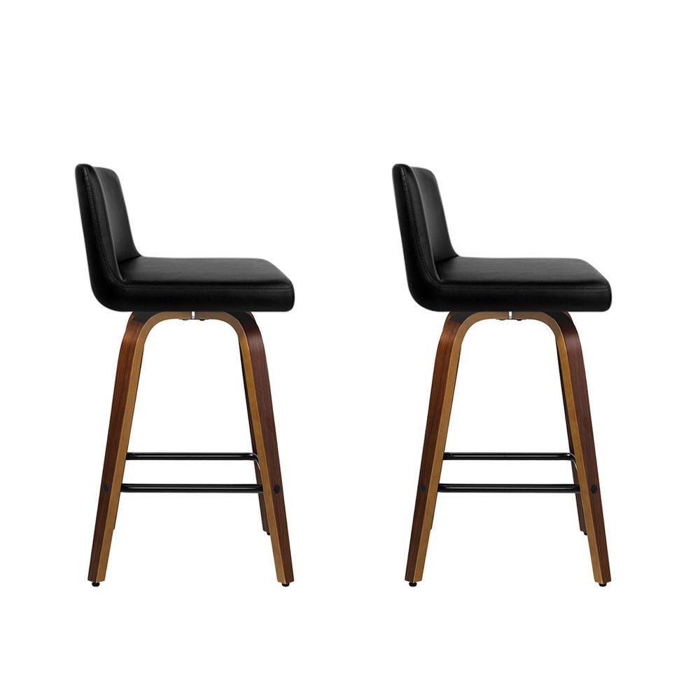 Axel Leather Padded Swivel Bar Stools 66cm Walnut & Black (Set of 2) - Barstool Express