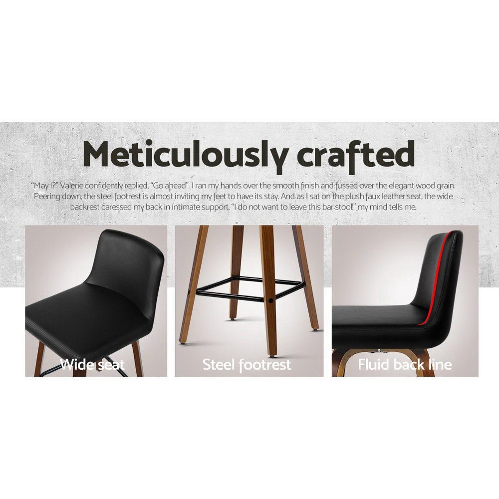 Axel Leather Padded Swivel Bar Stools 66cm Walnut & Black (Set of 2) - Barstool Express