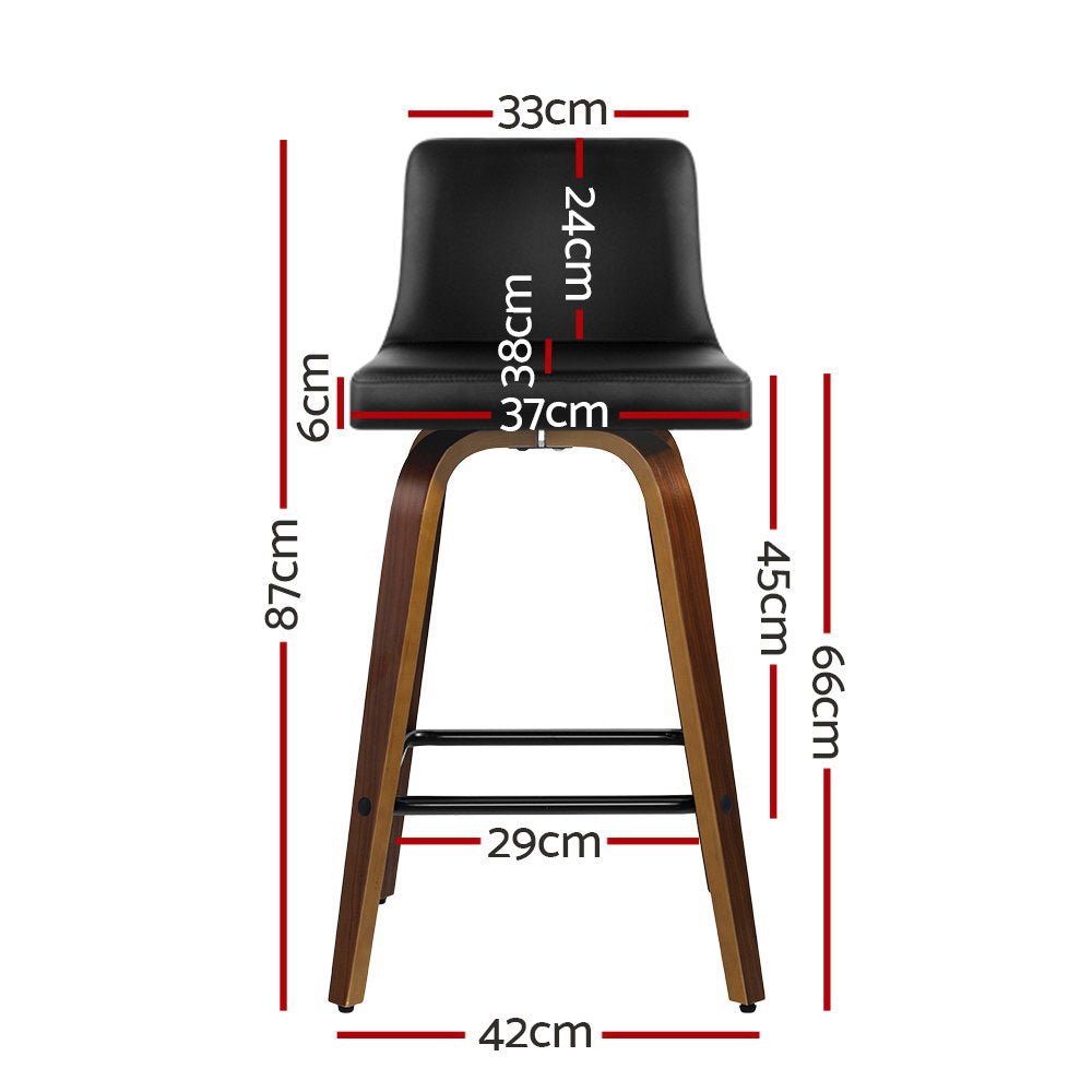 Axel Leather Padded Swivel Bar Stools 66cm Walnut & Black (Set of 2) - Barstool Express