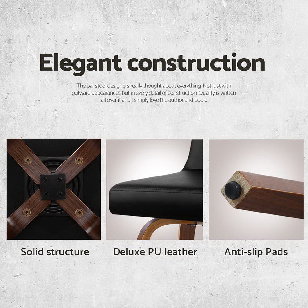 Axel Leather Padded Swivel Bar Stools 66cm Walnut & Black (Set of 4) - Barstool Express