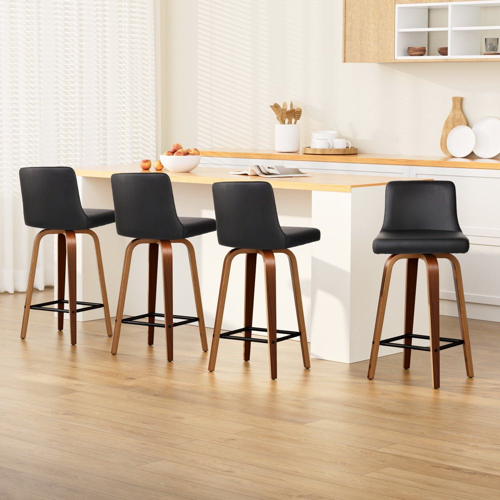 Axel Leather Padded Swivel Bar Stools 66cm Walnut & Black (Set of 4) - Barstool Express