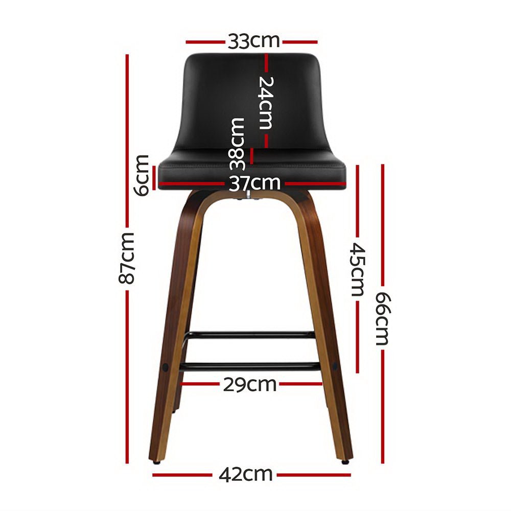 Axel Leather Padded Swivel Bar Stools 66cm Walnut & Black (Set of 4) - Barstool Express