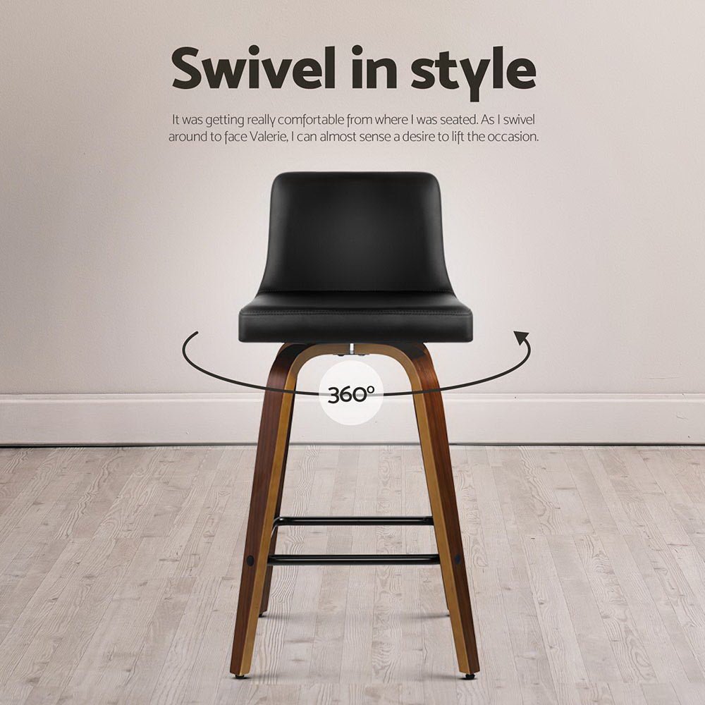 Axel Leather Padded Swivel Bar Stools 66cm Walnut & Black (Set of 4) - Barstool Express