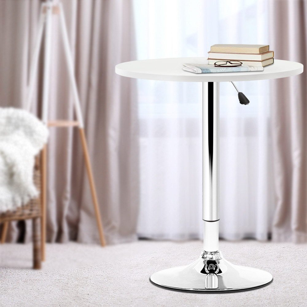 Bar Table Adjustable Round Dining & Kitchen Chrome & White - Barstool Express