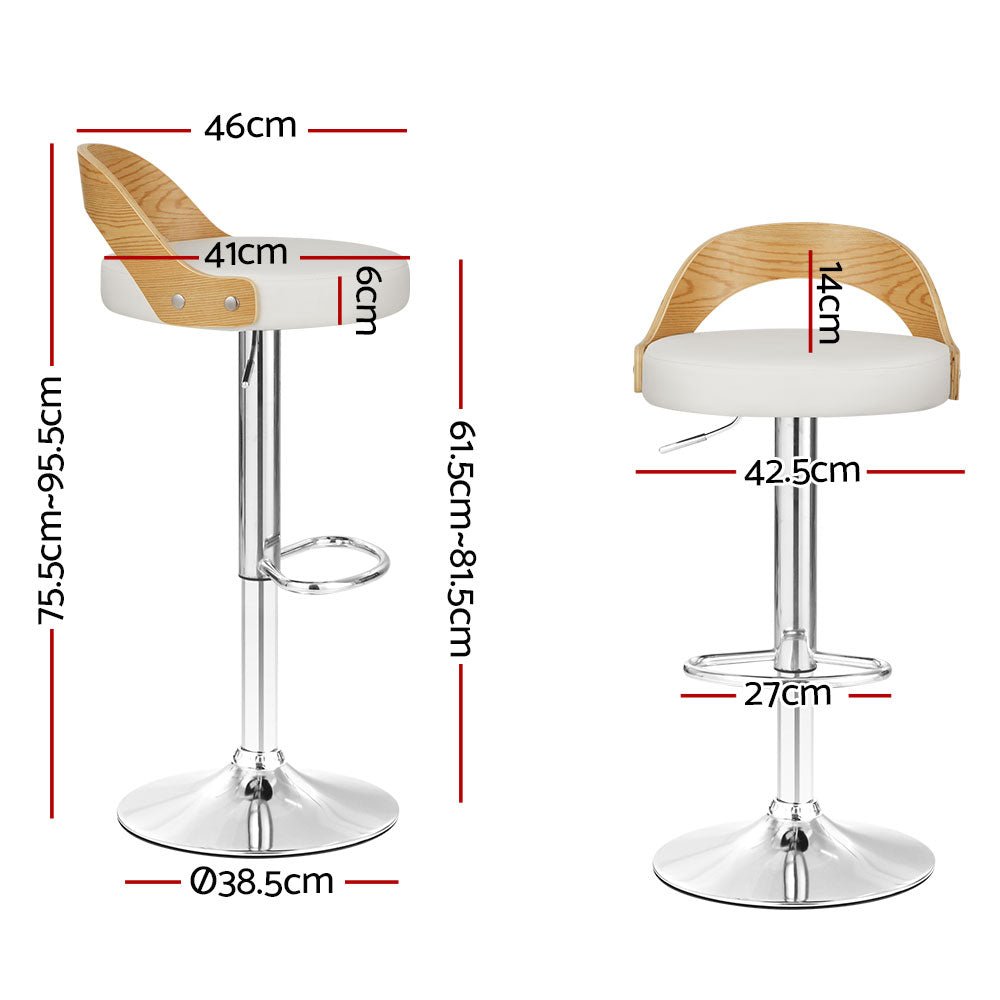 Bella Leather Timber Adjustable Bar Stools White (Set of 2) - Barstool Express