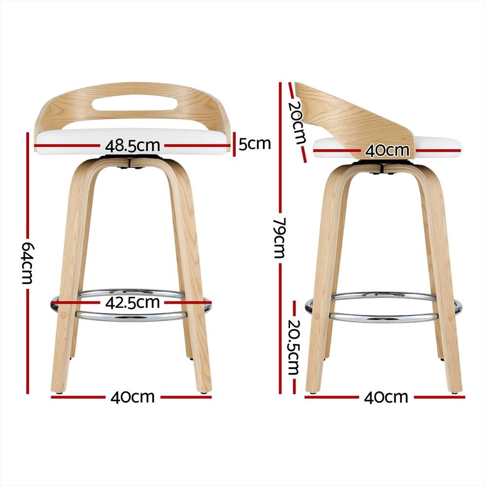 Brennan Leather Swivel Bar Stools 64cm Timber White (Set of 2) - Barstool Express