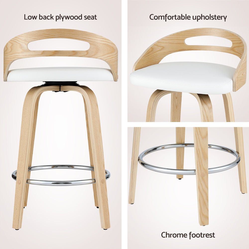 Brennan Leather Swivel Bar Stools 64cm Timber White (Set of 2) - Barstool Express