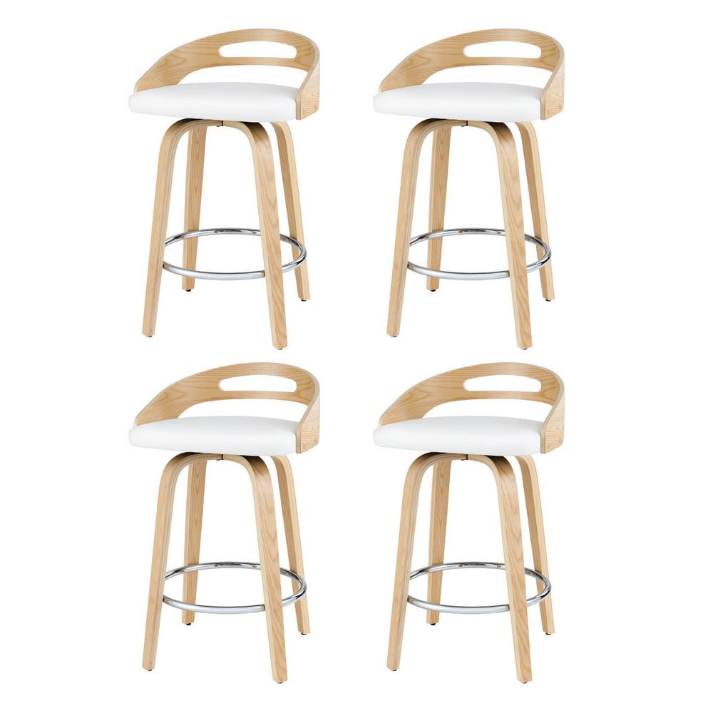 Brennan Leather Swivel Bar Stools 64cm Timber White (Set of 4) - Barstool Express