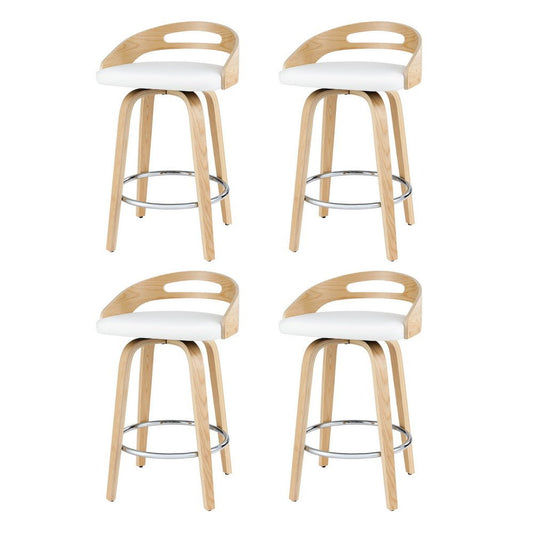 Brennan Leather Swivel Bar Stools 64cm Timber White (Set of 4) - Barstool Express