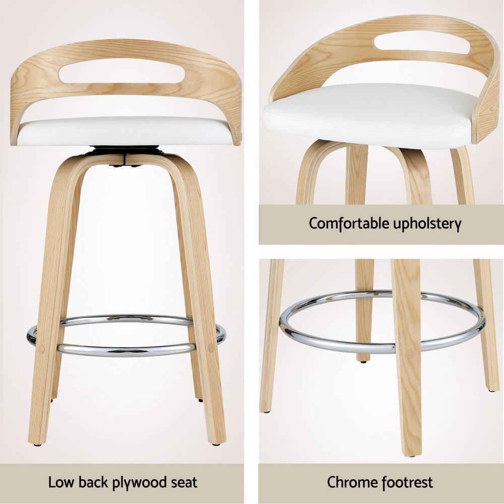 Brennan Leather Swivel Bar Stools 64cm Timber White (Set of 4) - Barstool Express
