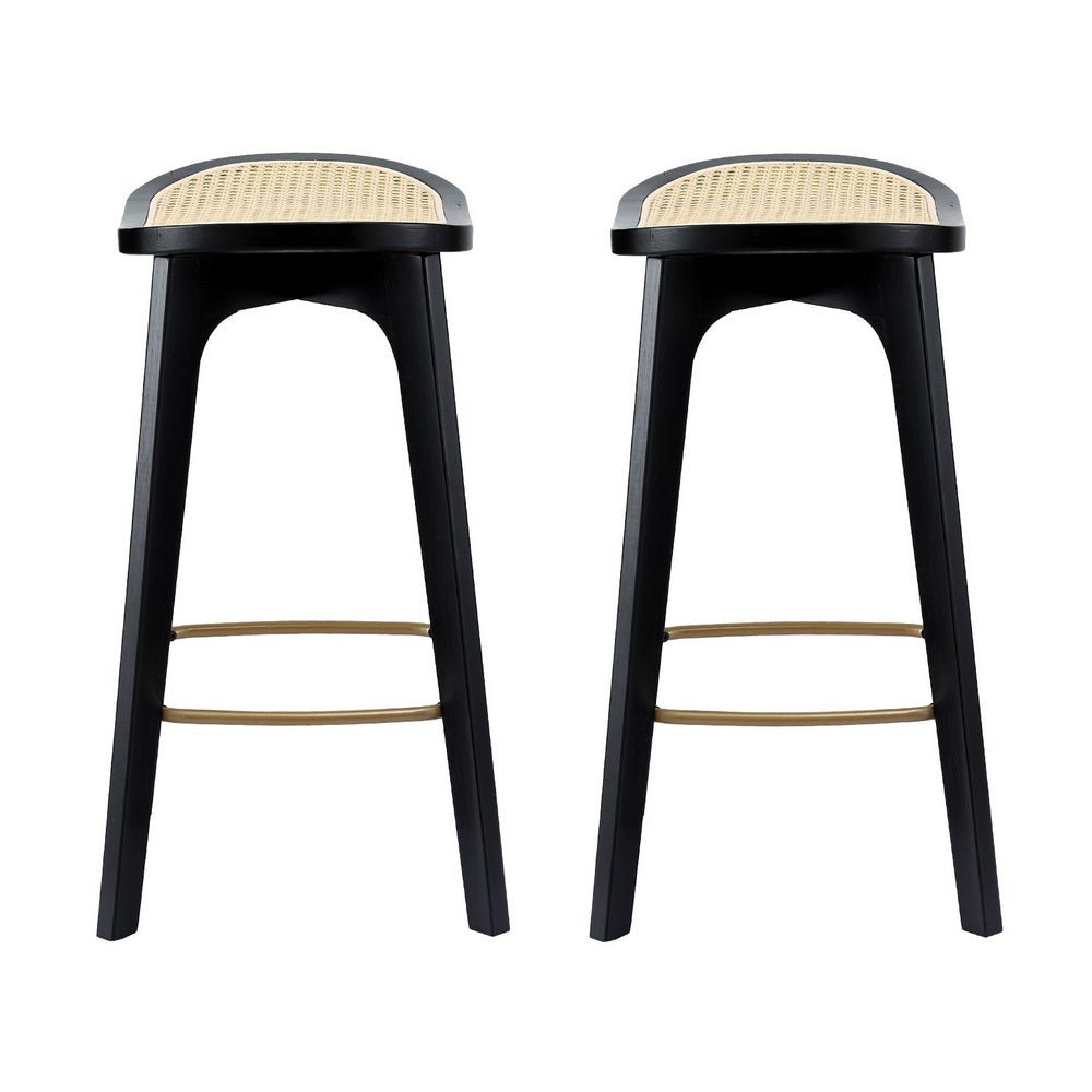Cane Rattan Counter Kitchen Dinning Chair Bamboo Saddle Black (Set of 2) - Barstool Express