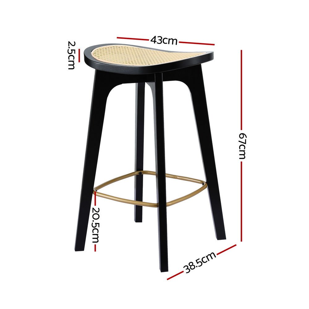 Cane Rattan Counter Kitchen Dinning Chair Bamboo Saddle Black (Set of 2) - Barstool Express