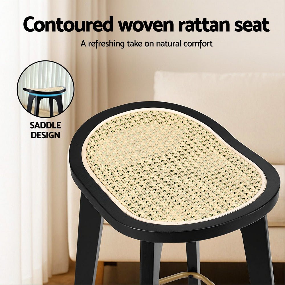 Cane Rattan Counter Kitchen Dinning Chair Bamboo Saddle Black (Set of 2) - Barstool Express