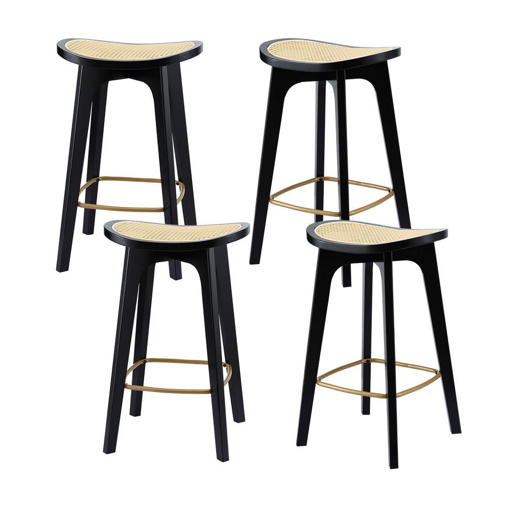 Cane Rattan Counter Kitchen Dinning Chair Bamboo Saddle Black (Set of 4) - Barstool Express
